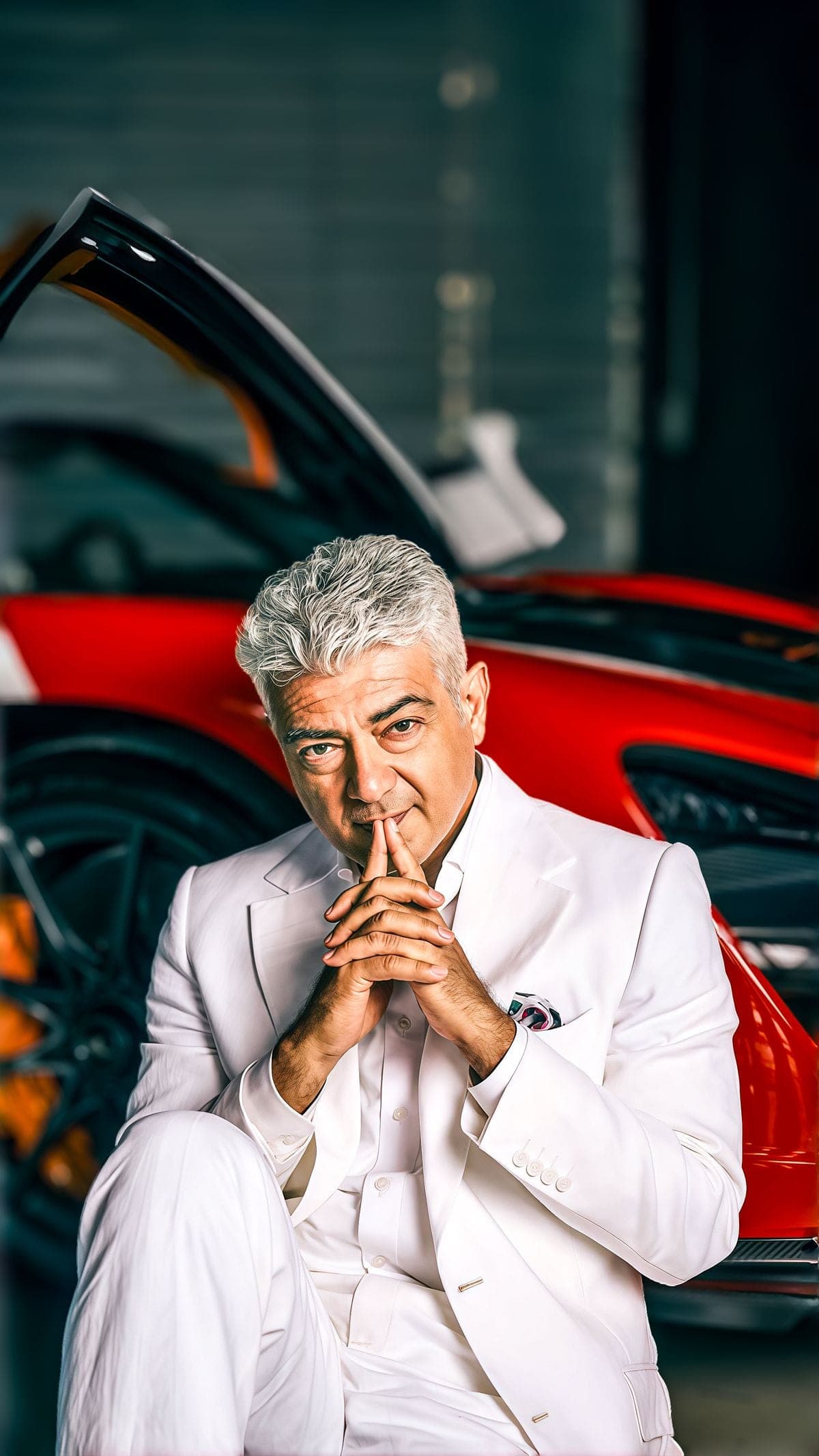 Ajith Kumar Motorsport montage in racing suit and GT racecar - The Wheels Turbo Cafe Coimbatore